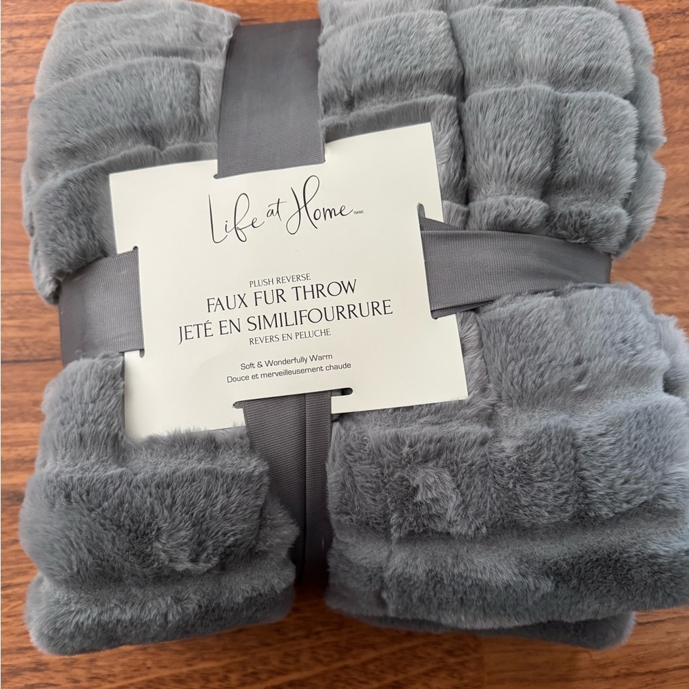 Gray Faux Fur Throw